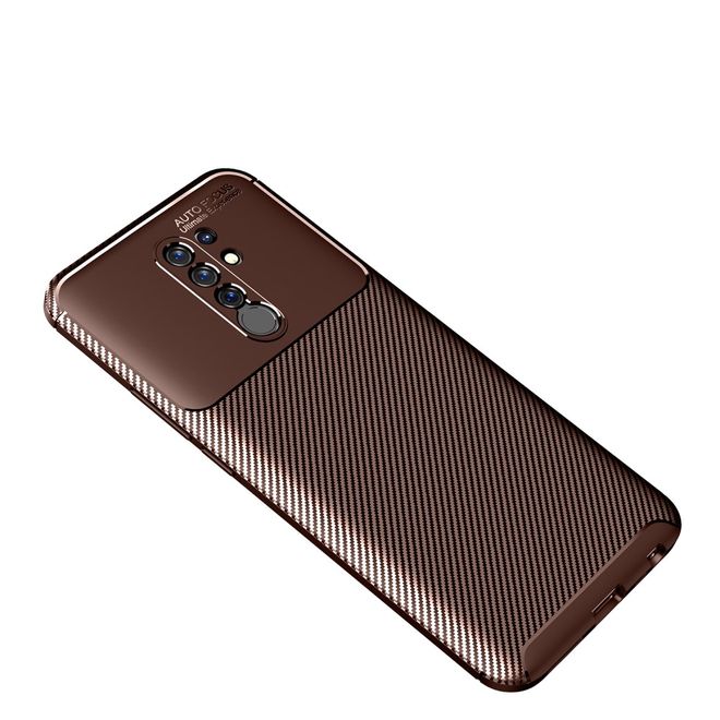 Xiaomi Redmi 9 Handyhülle - Carbon Fiber TPU Softcase Series - braun