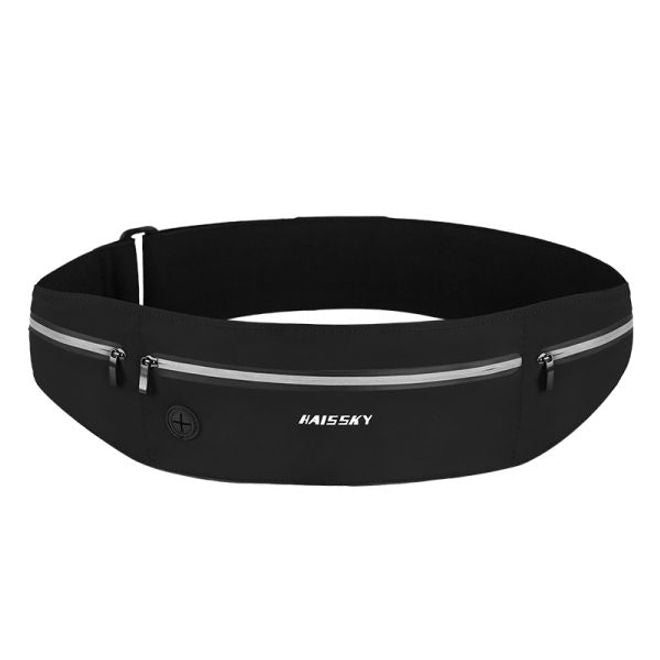 Laufgürtel für Handys bis 6.5“ - Running Belt mit 3 Reissverschlussfächern - schwarz