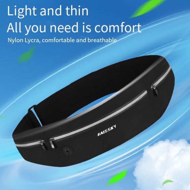 Laufgürtel für Handys bis 6.5“ - Running Belt mit 3 Reissverschlussfächern - schwarz