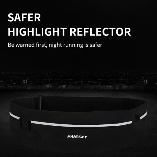 Laufgürtel für Handys bis 6.5“ - Running Belt mit 3 Reissverschlussfächern - schwarz