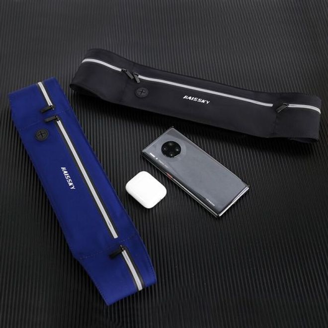 Laufgürtel für Handys bis 6.5“ - Running Belt mit 3 Reissverschlussfächern - schwarz