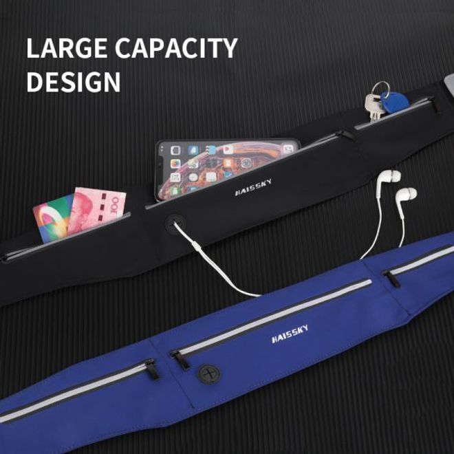 Laufgürtel für Handys bis 6.5“ - Running Belt mit 3 Reissverschlussfächern - blau