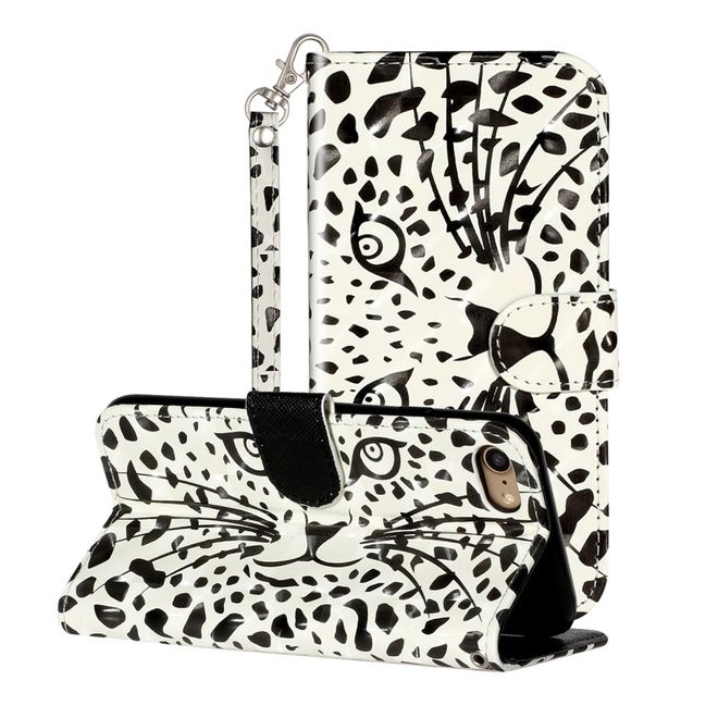 iPhone SE (2022) / SE (2020) / 8 / 7 Handy Hülle - Leder Bookcover Image Series - Leopardkopf