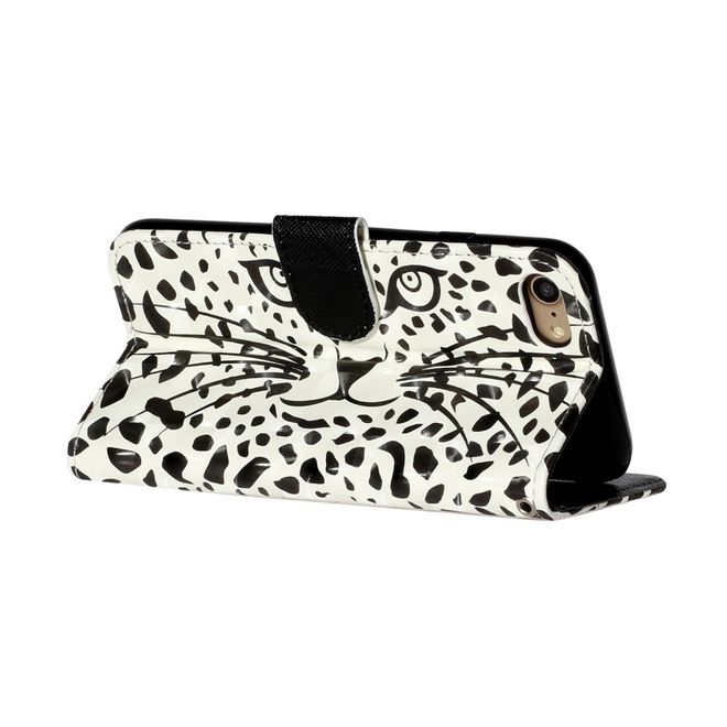 iPhone SE (2022) / SE (2020) / 8 / 7 Handy Hülle - Leder Bookcover Image Series - Leopardkopf