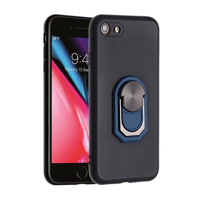 Coque pour iPhone SE (2022) / SE (2020) / 8 / 7 - Coque souple en TPU avec support intégré - Noir/Bleu