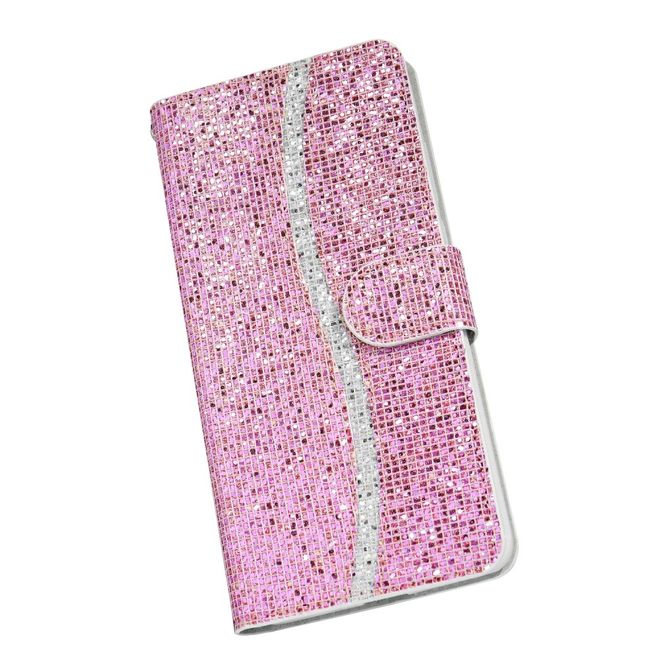 iPhone SE (2022) / SE (2020) / 8 / 7 Handy Hülle - Leder Glitzerhülle mit Streifen - rosegold
