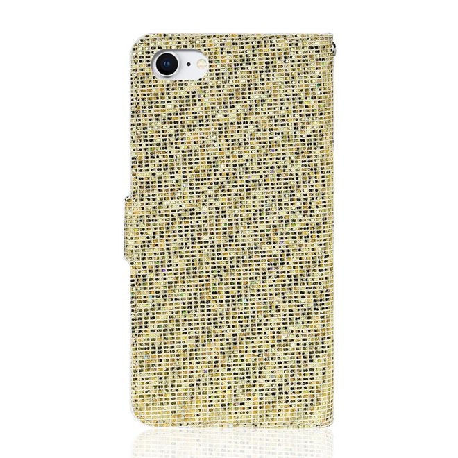 iPhone SE (2022) / SE (2020) / 8 / 7 Phone Case - Leather Glitter Case with Stripes - Gold