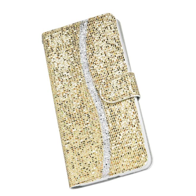 iPhone SE (2022) / SE (2020) / 8 / 7 Phone Case - Leather Glitter Case with Stripes - Gold