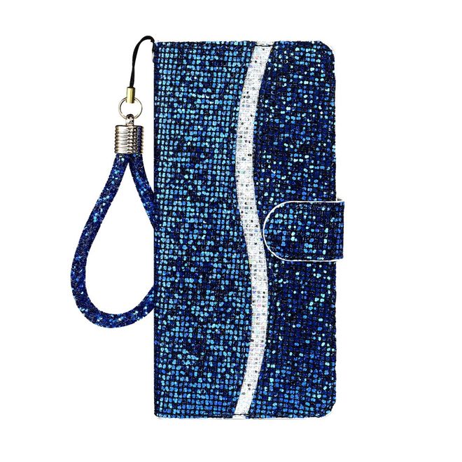 iPhone SE (2022) / SE (2020) / 8 / 7 Phone Case - Leather Glitter Case with Stripes - Blue