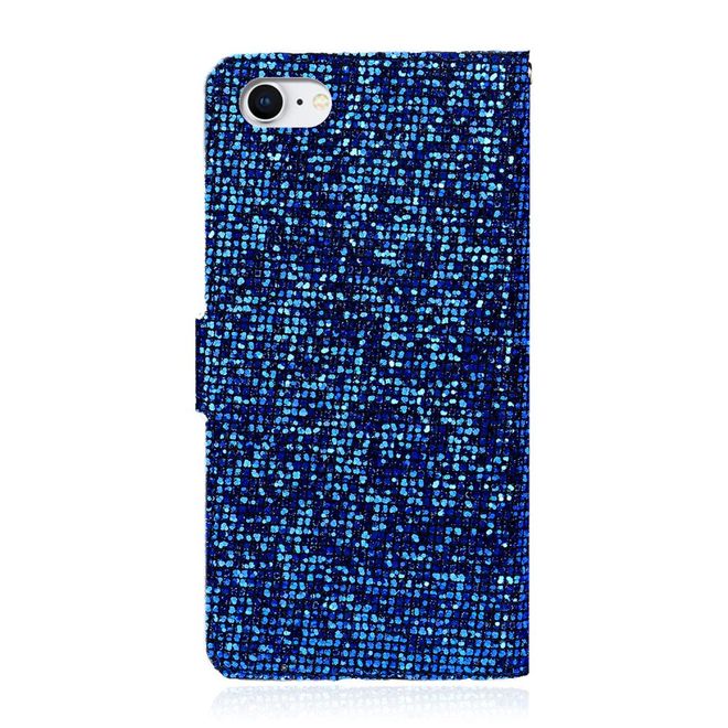 iPhone SE (2022) / SE (2020) / 8 / 7 Phone Case - Leather Glitter Case with Stripes - Blue