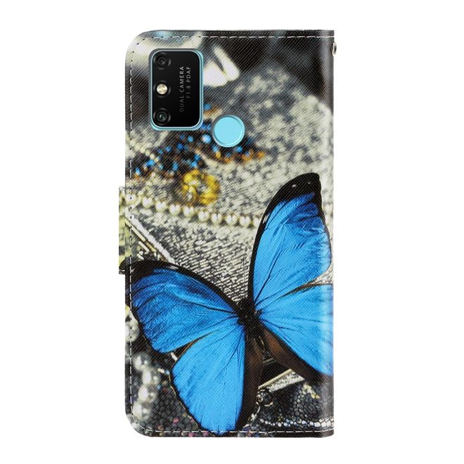Huawei Honor 9A Handy Hülle - Leder Bookcover Image Series - blauer Schmetterling