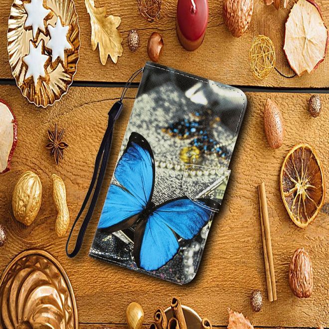 Huawei Honor 9A Handy Hülle - Leder Bookcover Image Series - blauer Schmetterling