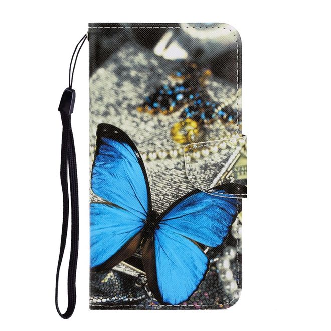 Huawei Y5p Handy Hülle - Leder Bookcover Image Series - blauer Schmetterling