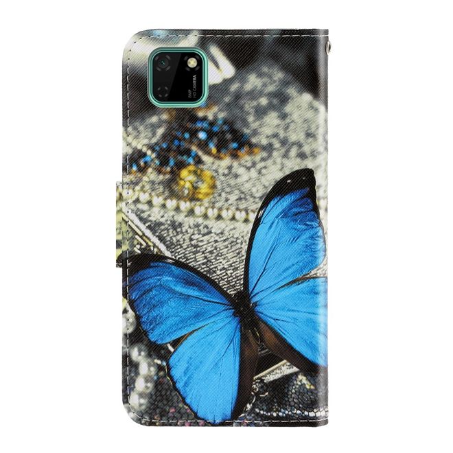 Huawei Y5p Handy Hülle - Leder Bookcover Image Series - blauer Schmetterling