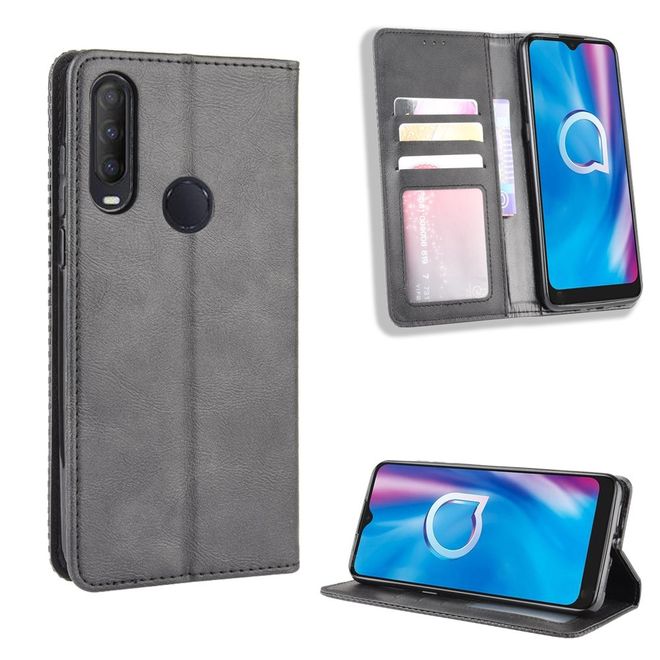 Alcatel 1S (2020) / 3L (2020) Handy Hülle - Retro Leder Bookcover Series - schwarz