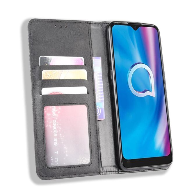 Alcatel 1S (2020) / 3L (2020) Handy Hülle - Retro Leder Bookcover Series - schwarz