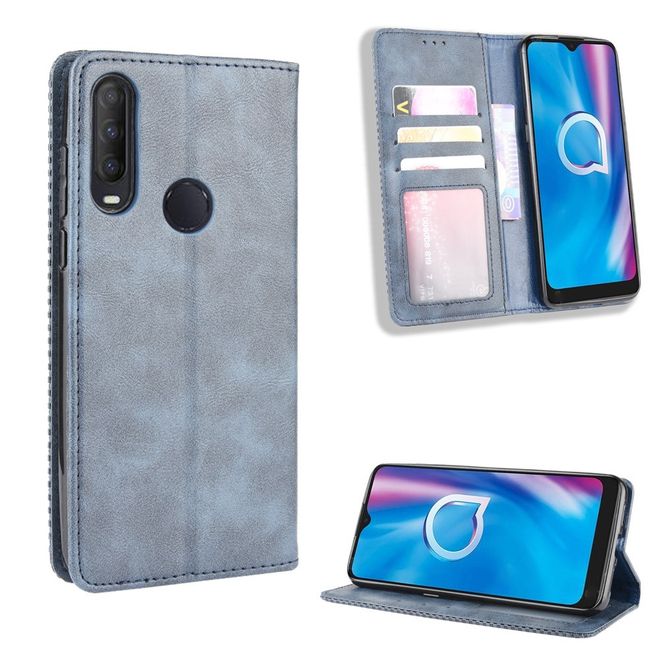 Alcatel 1S (2020) / 3L (2020) Handy Hülle - Retro Leder Bookcover Series - blau