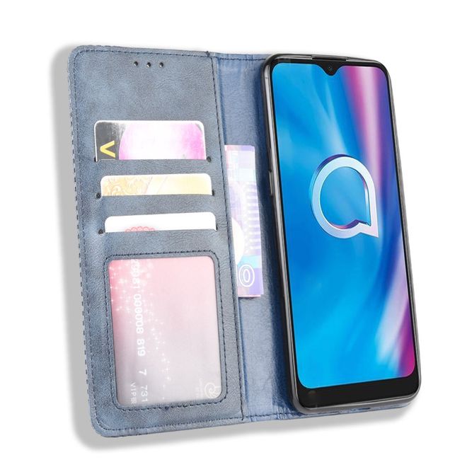 Alcatel 1S (2020) / 3L (2020) Handy Hülle - Retro Leder Bookcover Series - blau