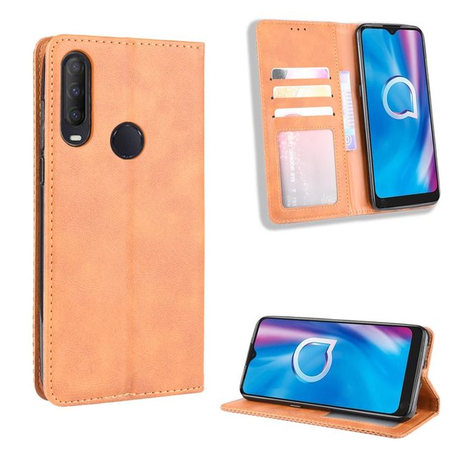 Alcatel 1S (2020) / 3L (2020) Handy Hülle - Retro Leder Bookcover Series - braun