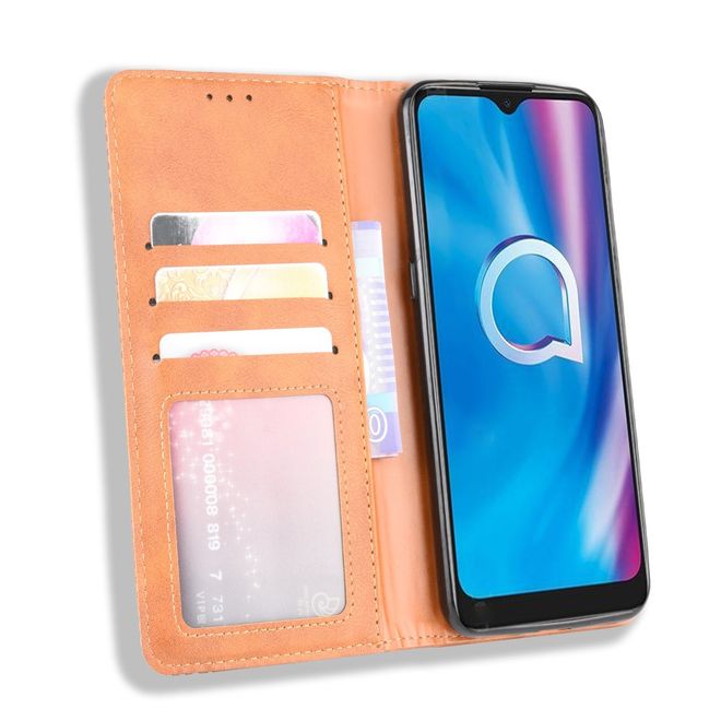 Alcatel 1S (2020) / 3L (2020) Handy Hülle - Retro Leder Bookcover Series - braun
