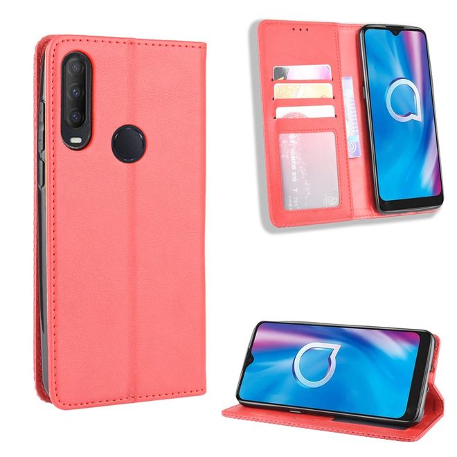 Alcatel 1S (2020) / 3L (2020) Handy Hülle - Retro Leder Bookcover Series - rot