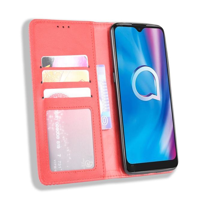 Alcatel 1S (2020) / 3L (2020) Handy Hülle - Retro Leder Bookcover Series - rot