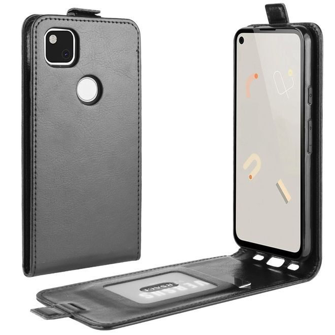Google Pixel 4a Handyhülle - Crazy Horse Leder Flipcase - vertikal - schwarz