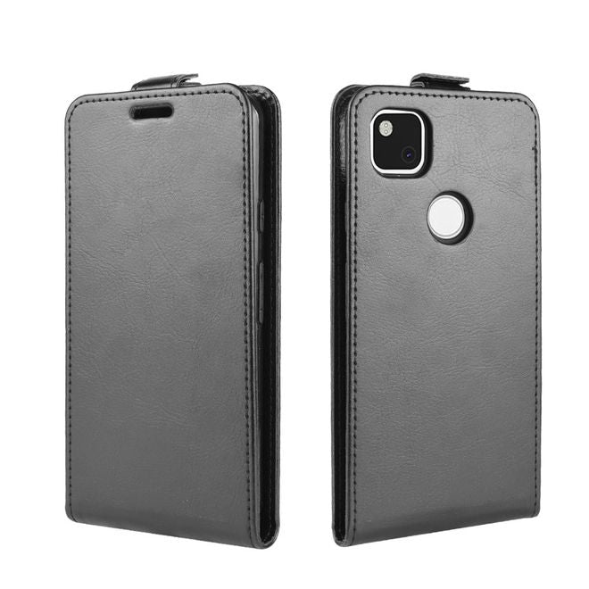 Google Pixel 4a Handyhülle - Crazy Horse Leder Flipcase - vertikal - schwarz