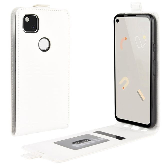 Google Pixel 4a Handyhülle - Crazy Horse Leder Flipcase - vertikal - weiss