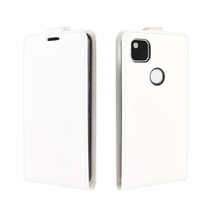 Google Pixel 4a Handyhülle - Crazy Horse Leder Flipcase - vertikal - weiss