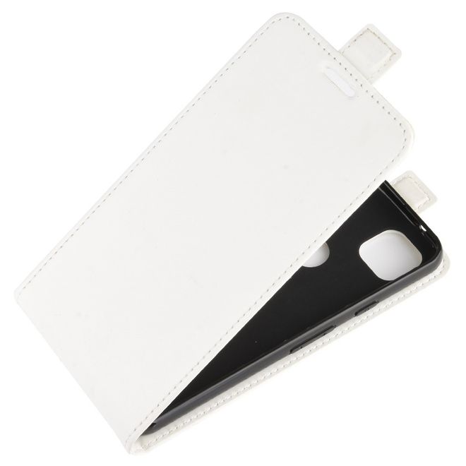Google Pixel 4a Handyhülle - Crazy Horse Leder Flipcase - vertikal - weiss