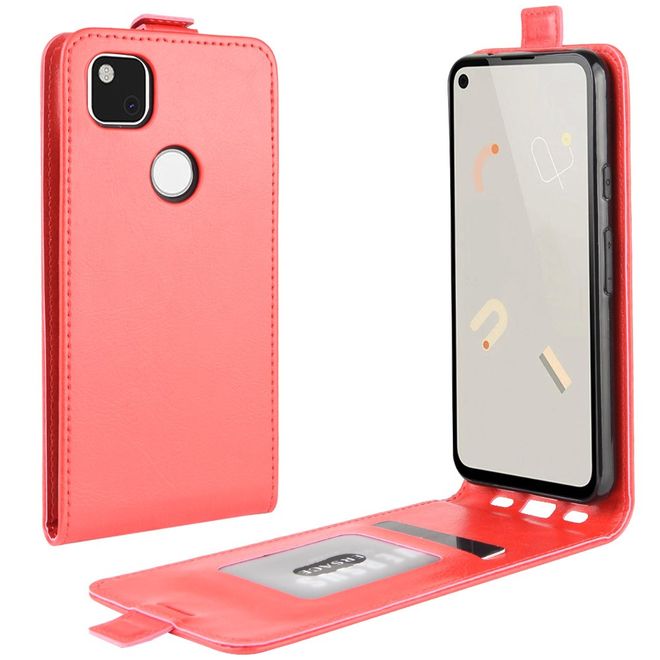Google Pixel 4a Handyhülle - Crazy Horse Leder Flipcase - vertikal - rot