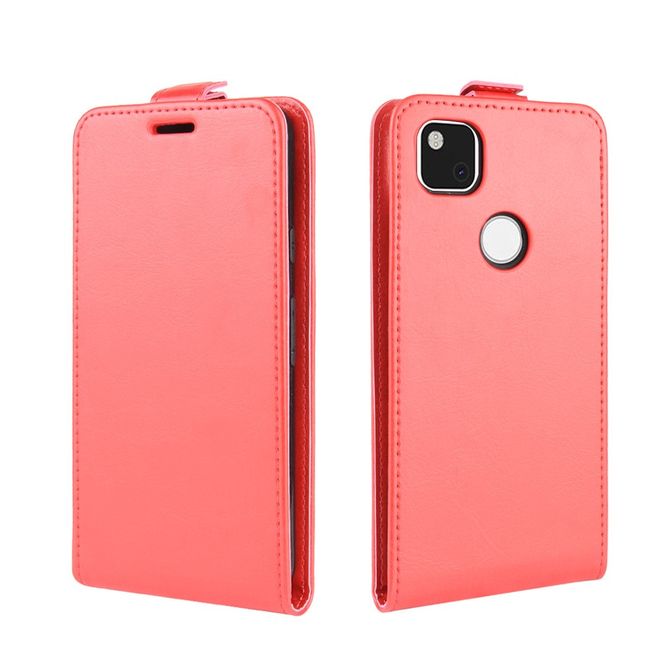 Google Pixel 4a Handyhülle - Crazy Horse Leder Flipcase - vertikal - rot