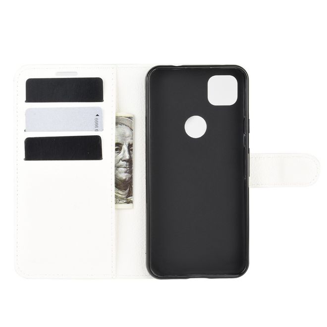 Google Pixel 4a Handy Hülle - Litchi Leder Bookcover Series - weiss