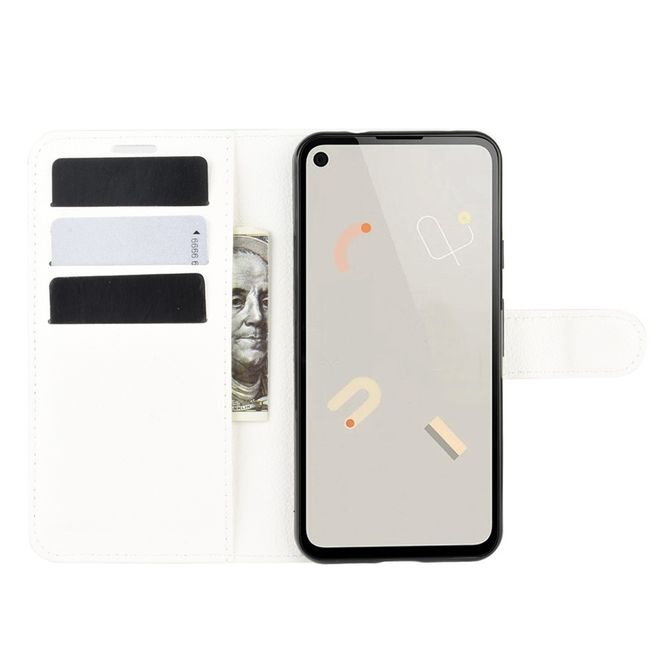 Google Pixel 4a Handy Hülle - Litchi Leder Bookcover Series - weiss
