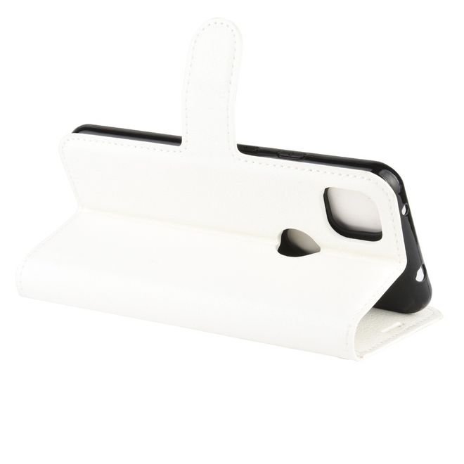 Google Pixel 4a Handy Hülle - Litchi Leder Bookcover Series - weiss