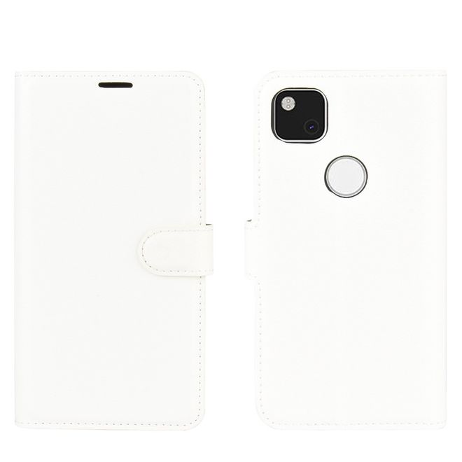 Google Pixel 4a Handy Hülle - Litchi Leder Bookcover Series - weiss