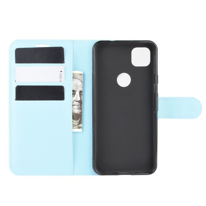 Google Pixel 4a Handy Hülle - Litchi Leder Bookcover Series - blau