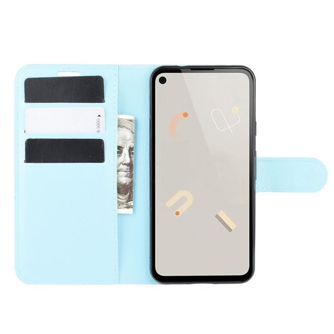 Google Pixel 4a Handy Hülle - Litchi Leder Bookcover Series - blau