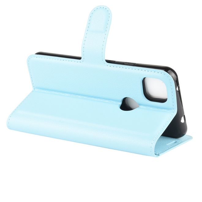 Google Pixel 4a Handy Hülle - Litchi Leder Bookcover Series - blau