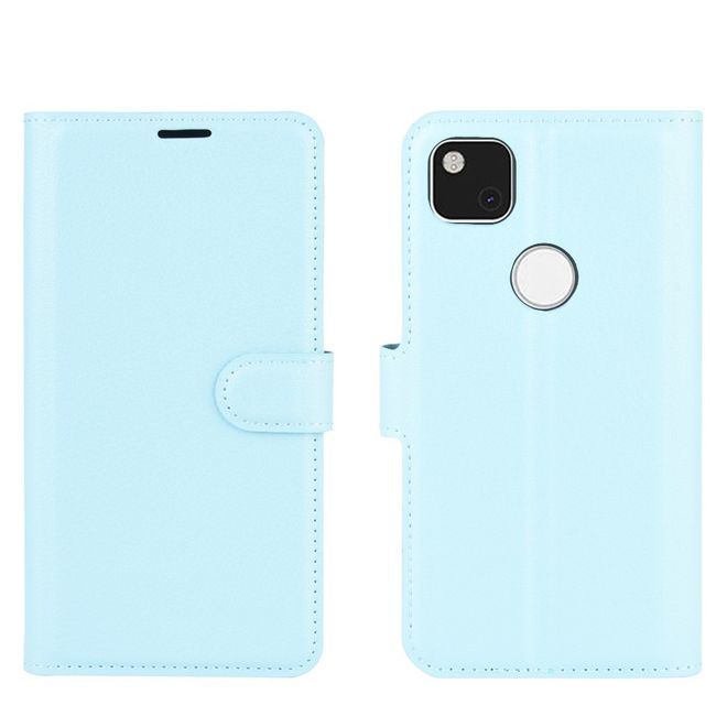 Google Pixel 4a Handy Hülle - Litchi Leder Bookcover Series - blau