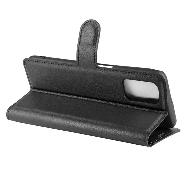 Oppo A52 Handy Hülle - Litchi Leder Bookcover Series - schwarz