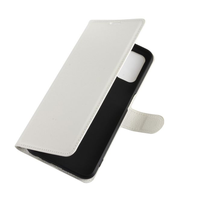 Oppo A52 Handy Hülle - Litchi Leder Bookcover Series - weiss