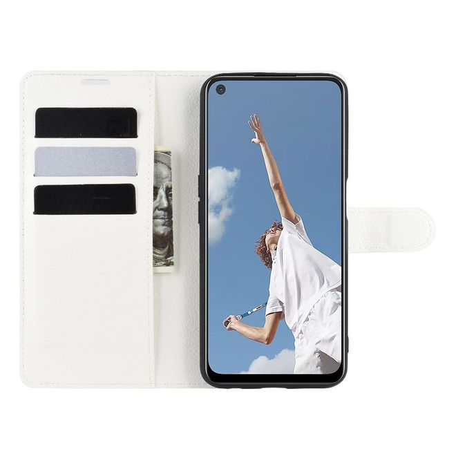 Oppo A52 Handy Hülle - Litchi Leder Bookcover Series - weiss