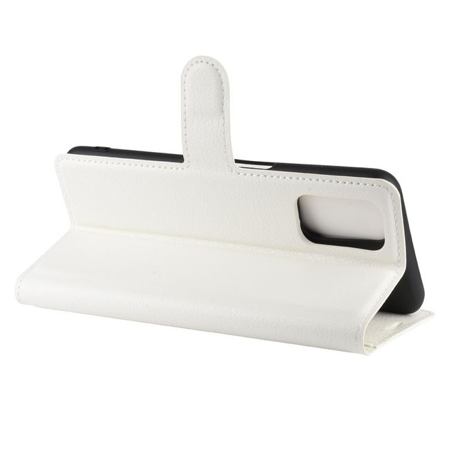 Oppo A52 Handy Hülle - Litchi Leder Bookcover Series - weiss