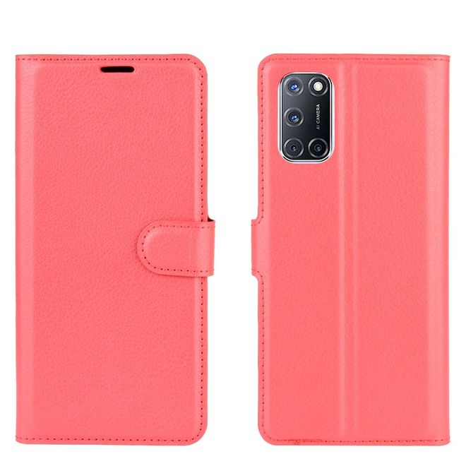 Oppo A52 Handy Hülle - Litchi Leder Bookcover Series - rot