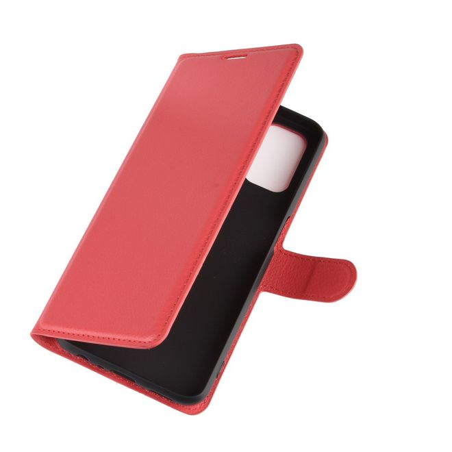 Oppo A52 Handy Hülle - Litchi Leder Bookcover Series - rot