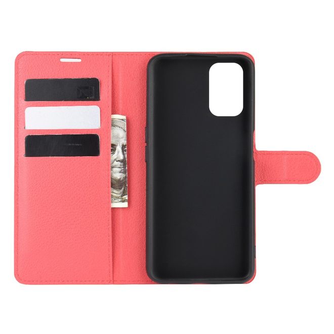 Oppo A52 Handy Hülle - Litchi Leder Bookcover Series - rot