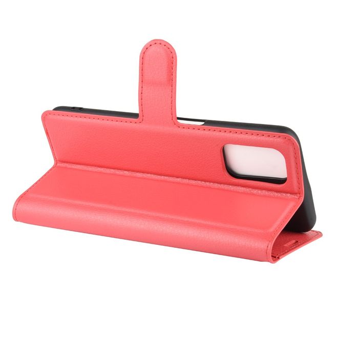 Oppo A52 Handy Hülle - Litchi Leder Bookcover Series - rot