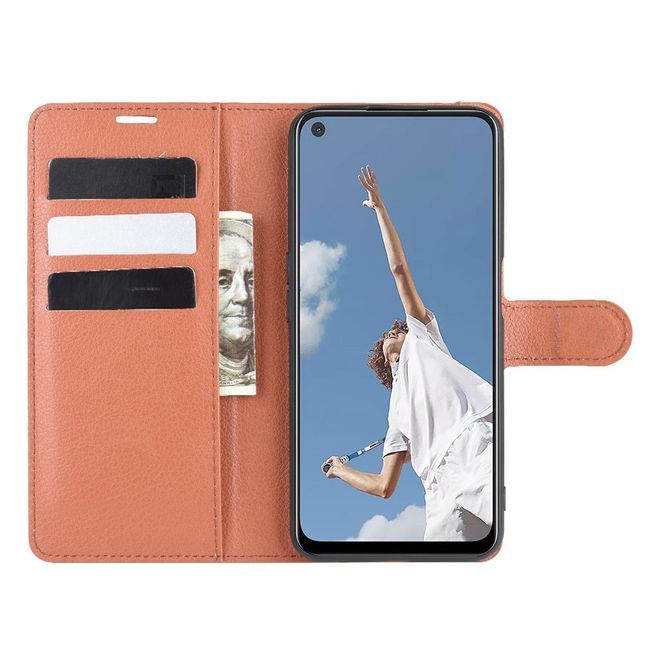 Oppo A52 Handy Hülle - Litchi Leder Bookcover Series - braun